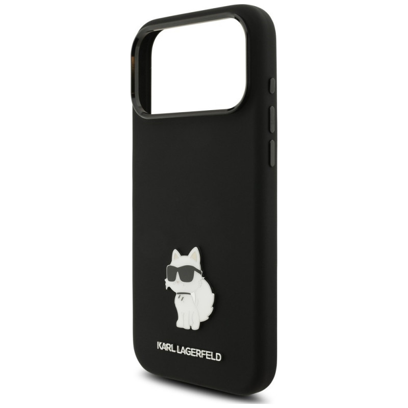 Karl Lagerfeld Silicone Choupette Metal Pin vāciņš Apple iPhone 18 Pro Max / 17 Pro Max, melns