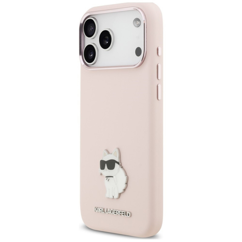 Karl Lagerfeld silikona Choupette Metal Pin apvalks Apple iPhone 18 Pro Max / 17 Pro Max, rozā