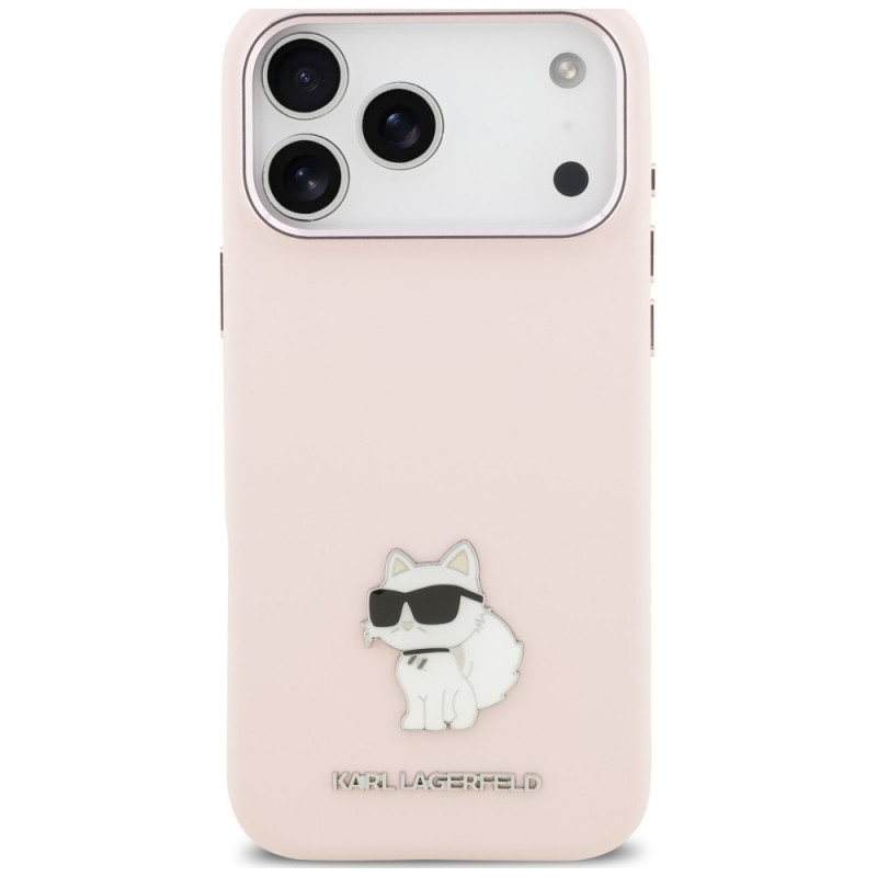Karl Lagerfeld silikona Choupette Metal Pin apvalks Apple iPhone 18 Pro Max / 17 Pro Max, rozā