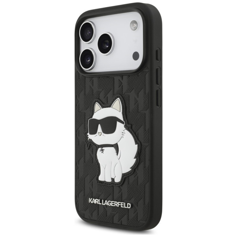 Karl Lagerfeld Saffiano Mono Patch Choupette vāciņš Apple iPhone 18 Pro / 17 Pro, melns