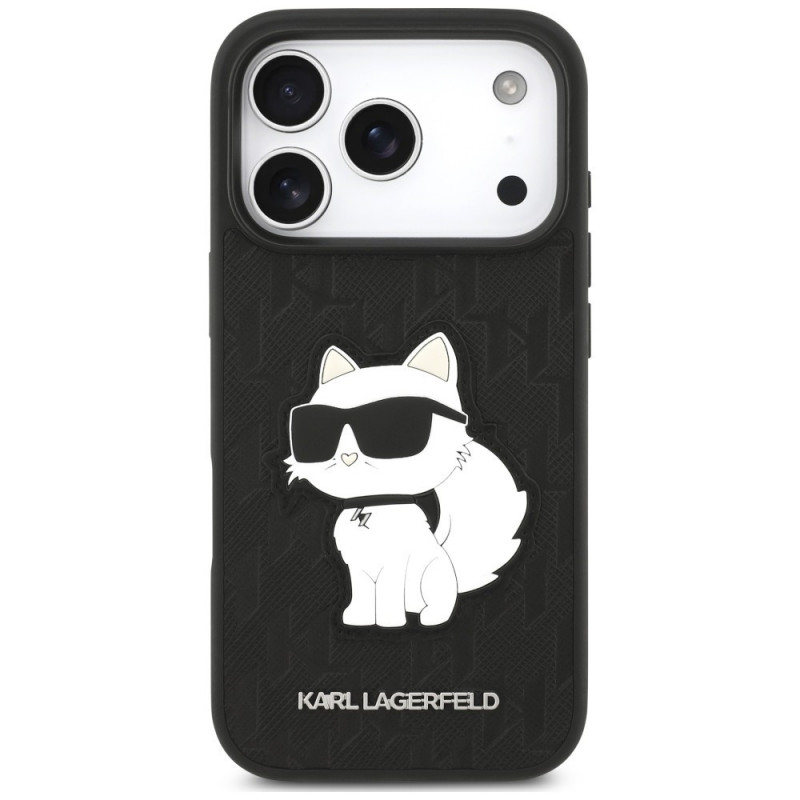 Karl Lagerfeld Saffiano Mono Patch Choupette vāciņš Apple iPhone 18 Pro / 17 Pro, melns