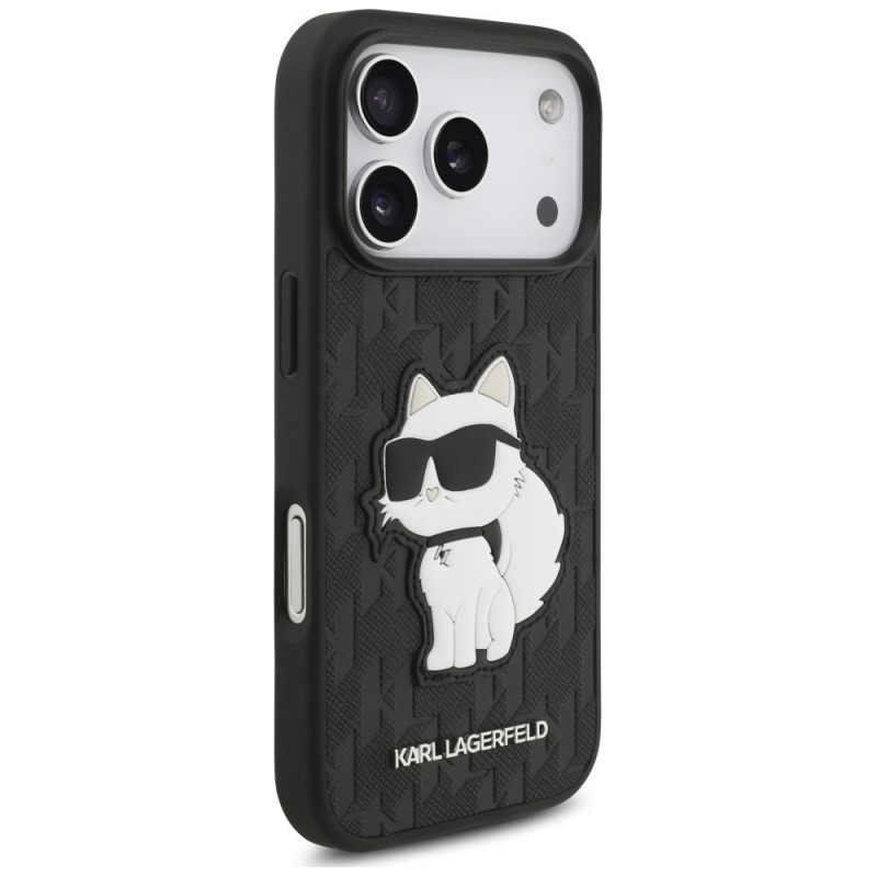 Karl Lagerfeld Saffiano Mono Patch Choupette vāciņš Apple iPhone 18 Pro / 17 Pro, melns