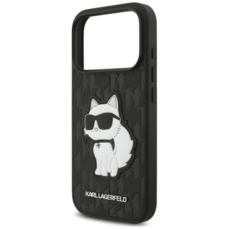 Karl Lagerfeld Saffiano Mono Patch Choupette vāciņš Apple iPhone 18 Pro / 17 Pro, melns
