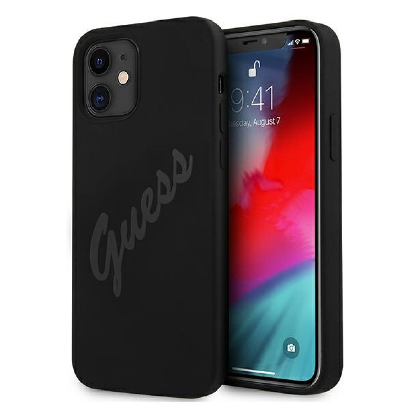 Guess GUHCP12SLSVSBK Script Vintage cietais maciņš Apple iPhone 12 mini 5.4 collas, melns/melns