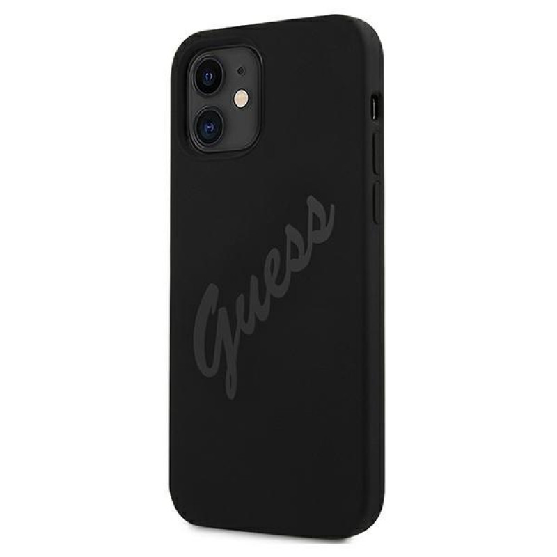 Guess GUHCP12SLSVSBK Script Vintage cietais maciņš Apple iPhone 12 mini 5.4 collas, melns/melns