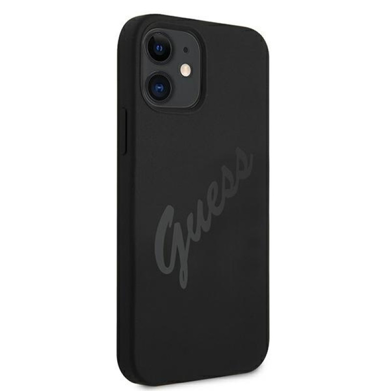 Guess GUHCP12SLSVSBK Script Vintage cietais maciņš Apple iPhone 12 mini 5.4 collas, melns/melns