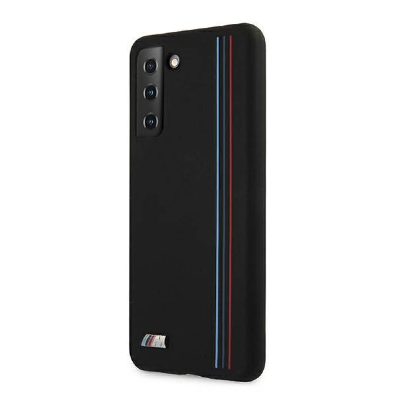 BMW BMHCS21MSIVTBK Silicone Stripes M Collection silikona maciņš Samsung Galaxy S21+, melns