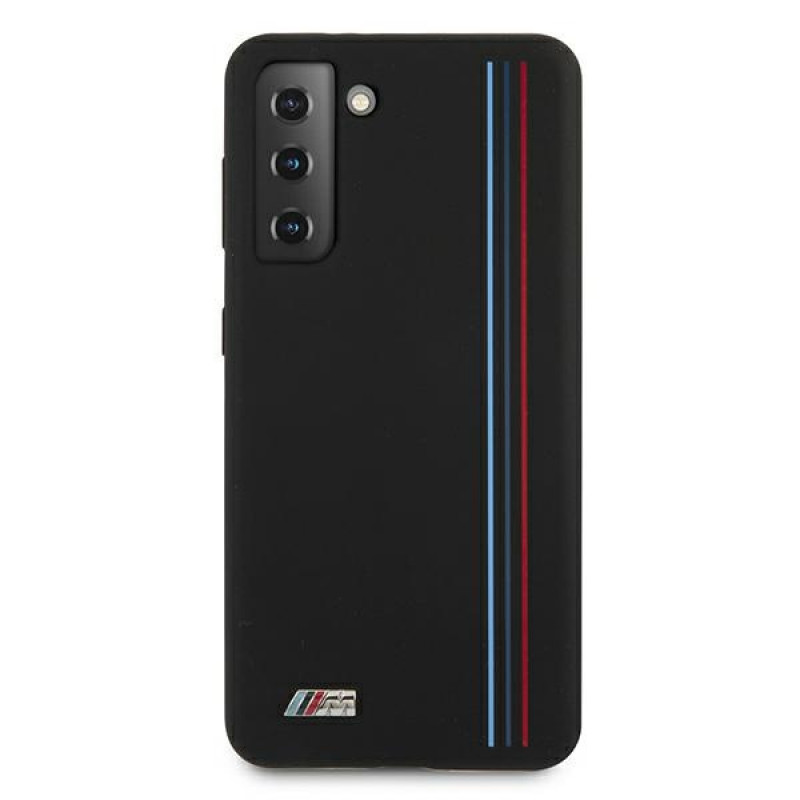 BMW BMHCS21MSIVTBK Silicone Stripes M Collection silikona maciņš Samsung Galaxy S21+, melns