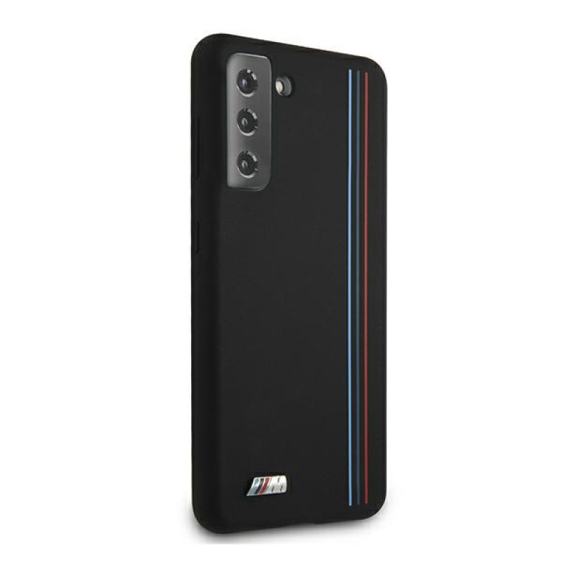 BMW BMHCS21MSIVTBK Silicone Stripes M Collection silikona maciņš Samsung Galaxy S21+, melns