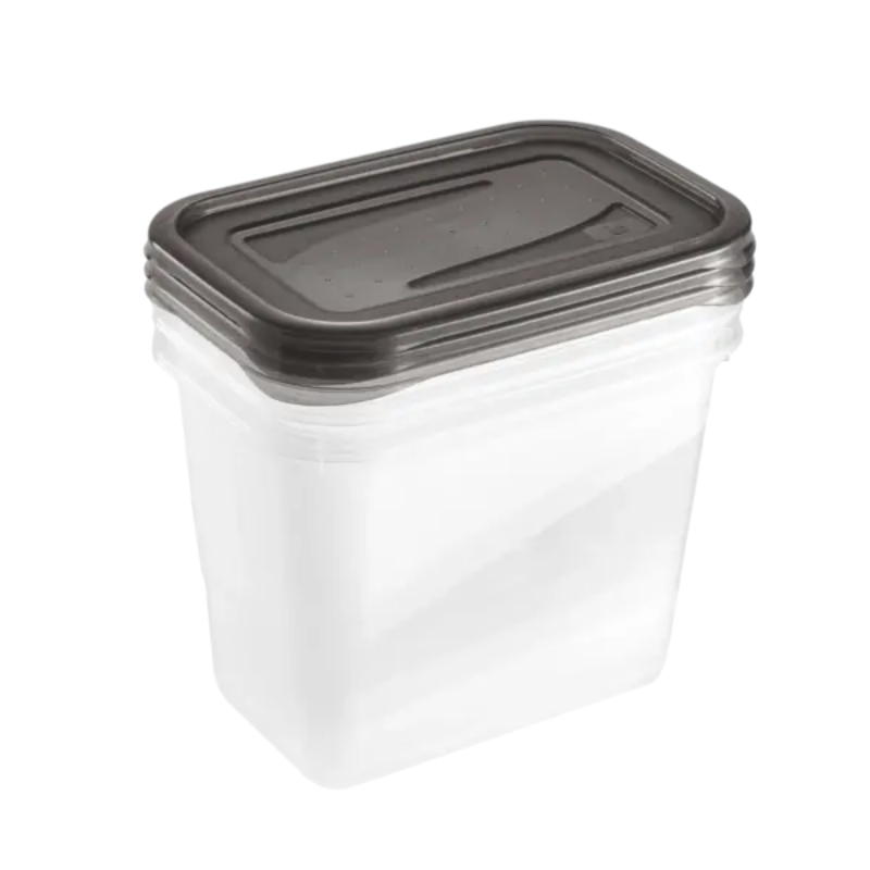 keeeper Fredo Fresh pārtikas trauku komplekts, 3 x 1,0 L, taisnstūrveida, caurspīdīga pamatne, pelēks vāks