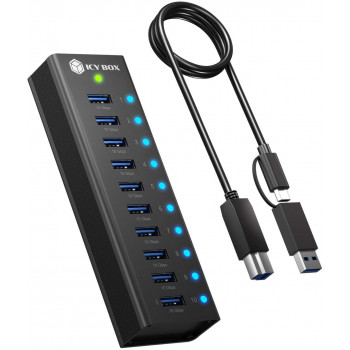 ICY BOX IB-AC6110a 10 portu USB 3.2 Gen 2 centrmezgls ar uzlādes portu, 12 V
