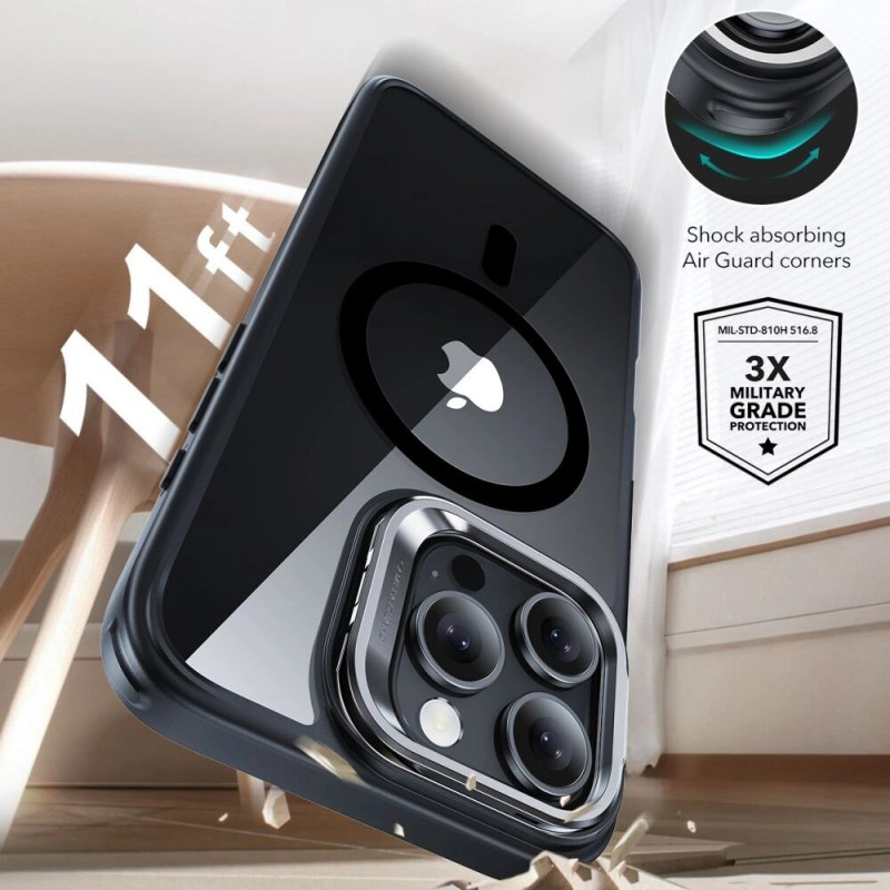 ESR Classic Hybrid Kickstand HaloLock MagSafe vāciņš ar rūdītu stiklu Apple iPhone 16 Pro, caurspīdīgs/melns