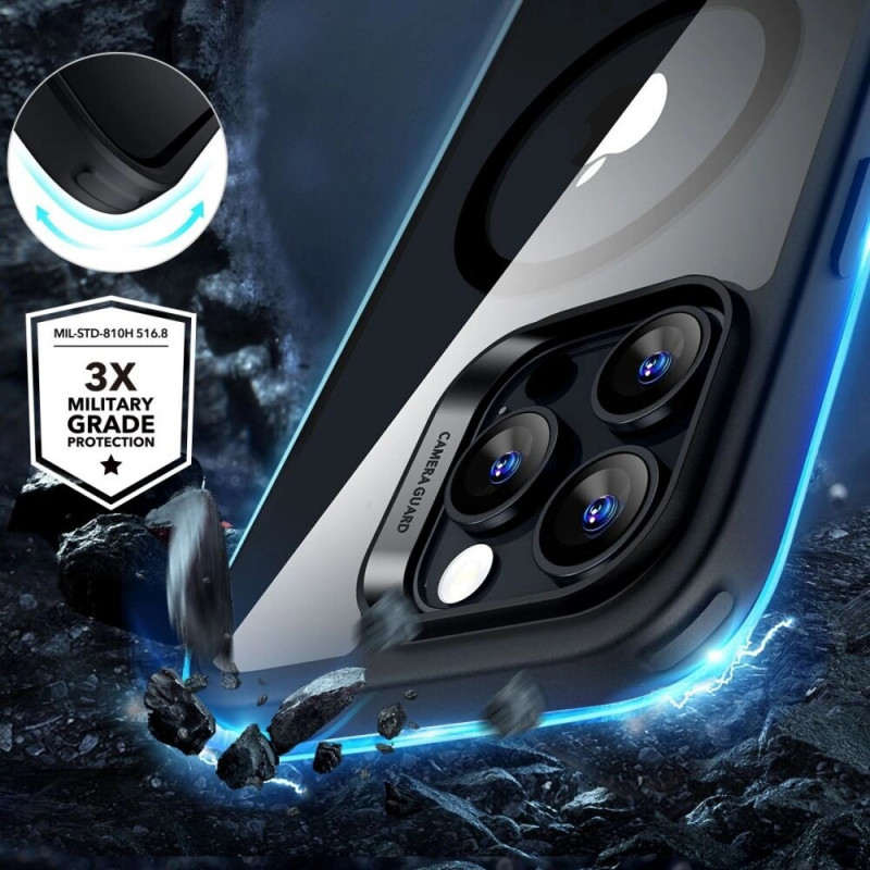 ESR Classic Hybrid HaloLock MagSafe vāciņš ar rūdītu stiklu Apple iPhone 16 Pro Max, caurspīdīgs/melns