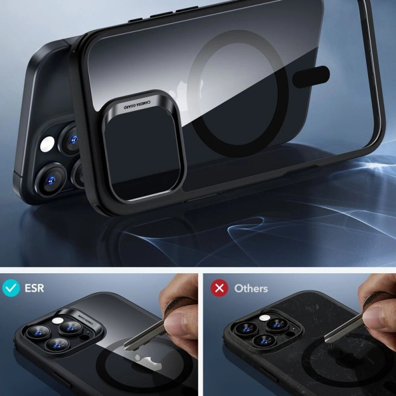 ESR Classic Hybrid HaloLock MagSafe vāciņš ar rūdītu stiklu Apple iPhone 16 Pro Max, caurspīdīgs/melns