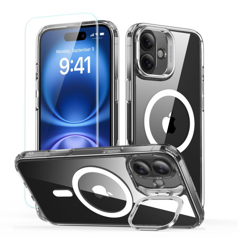 ESR Classic Hybrid Kickstand HaloLock MagSafe vāciņš ar rūdītu stiklu Apple iPhone 16 Plus, caurspīdīgs