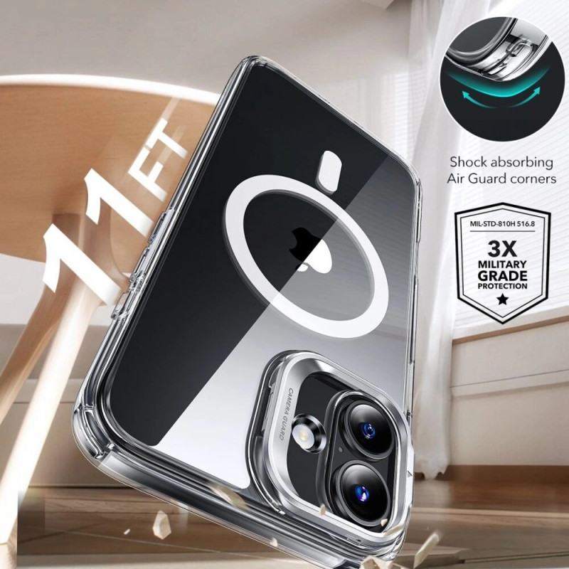 ESR Classic Hybrid Kickstand HaloLock MagSafe vāciņš ar rūdītu stiklu Apple iPhone 16 Plus, caurspīdīgs