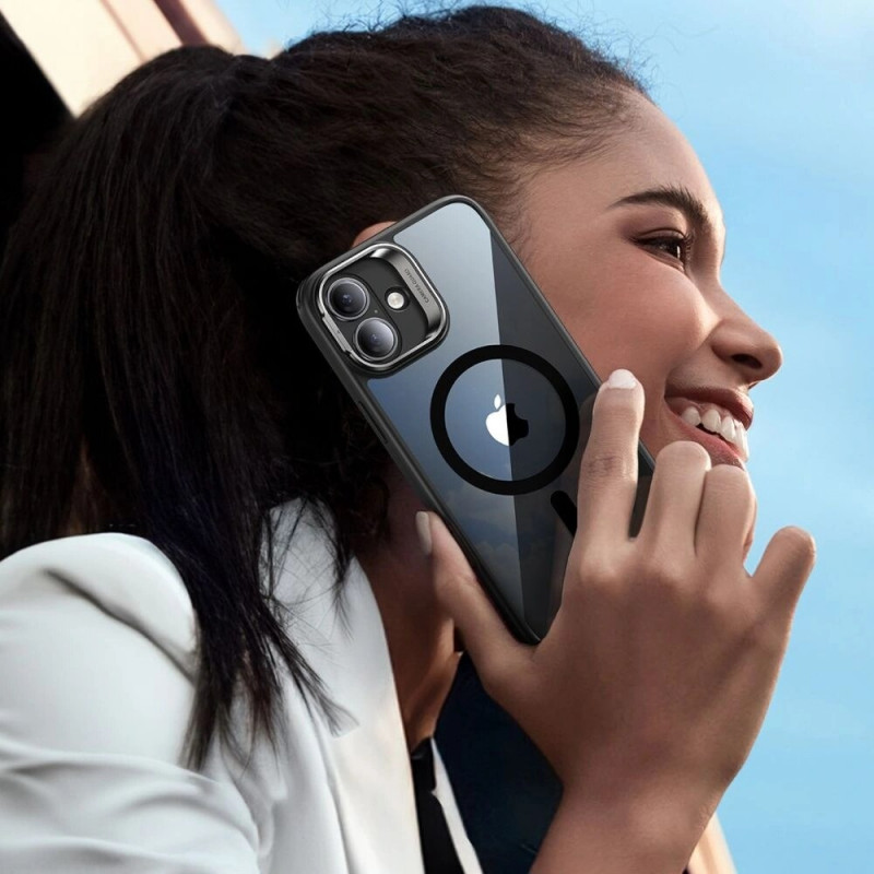 ESR Classic Hybrid Kickstand HaloLock MagSafe vāciņš ar rūdītu stiklu Apple iPhone 16, caurspīdīgs/melns