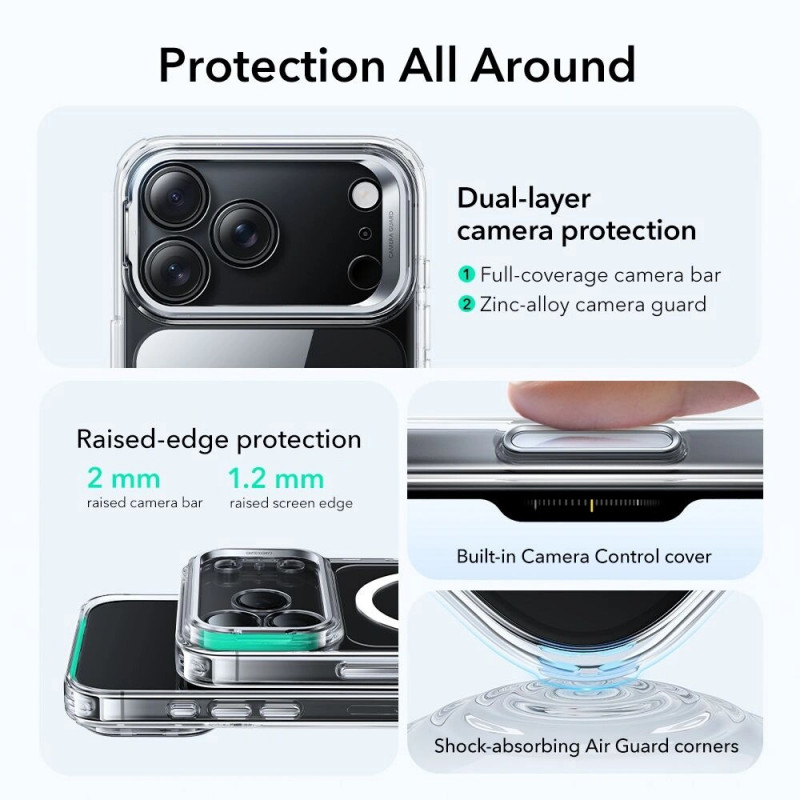 ESR Classic Hybrid Kickstand MagSafe vāciņš Apple iPhone 17 Pro Max, caurspīdīgs