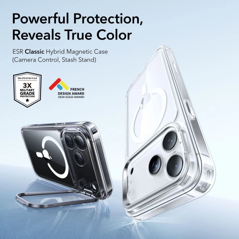 ESR Classic Hybrid Kickstand MagSafe vāciņš Apple iPhone 17 Pro Max, caurspīdīgs