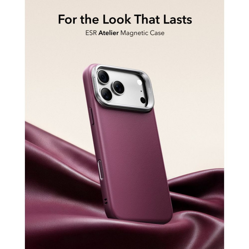 ESR Leather Kickstand MagSafe vāciņš Apple iPhone 17 Pro / 18 Pro, Deep Burgundy