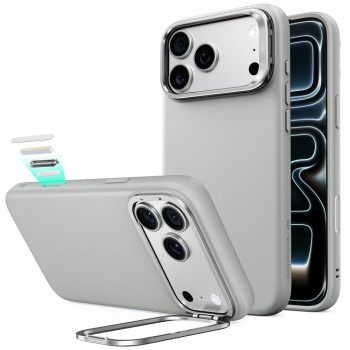 ESR ādas maciņš ar statīvu MagSafe Apple iPhone 17 Pro / 18 Pro, pelēks