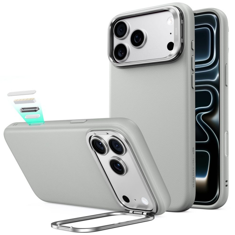 ESR ādas maciņš ar statīvu MagSafe Apple iPhone 17 Pro / 18 Pro, pelēks