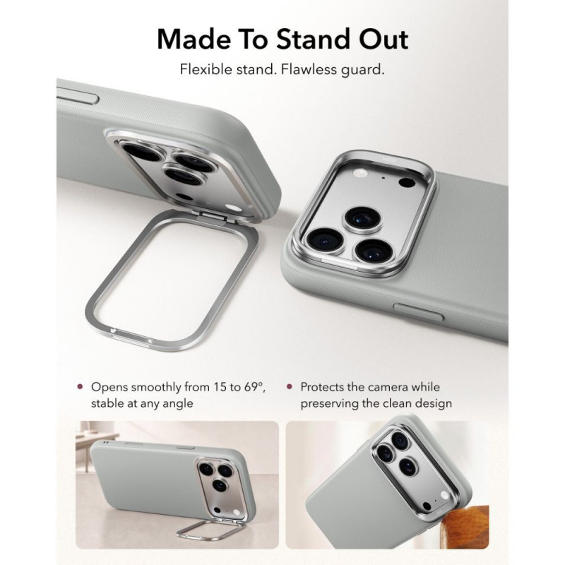 ESR ādas maciņš ar statīvu MagSafe Apple iPhone 17 Pro / 18 Pro, pelēks
