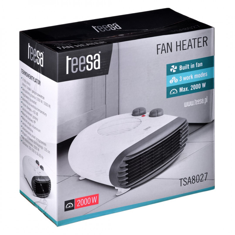 Teesa TSA8027 elektriskais ventilatora sildītājs, iekštelpu, balts, 1000/2000 W
