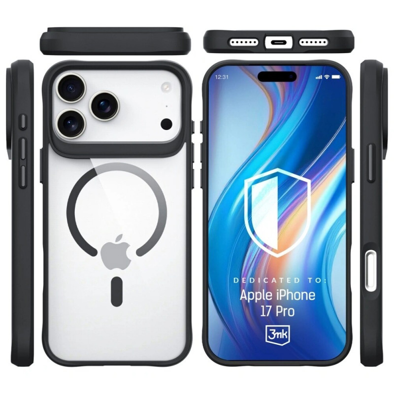 3MK Satin Armor MagCase vāciņš Apple iPhone 17 Pro, caurspīdīgi melns