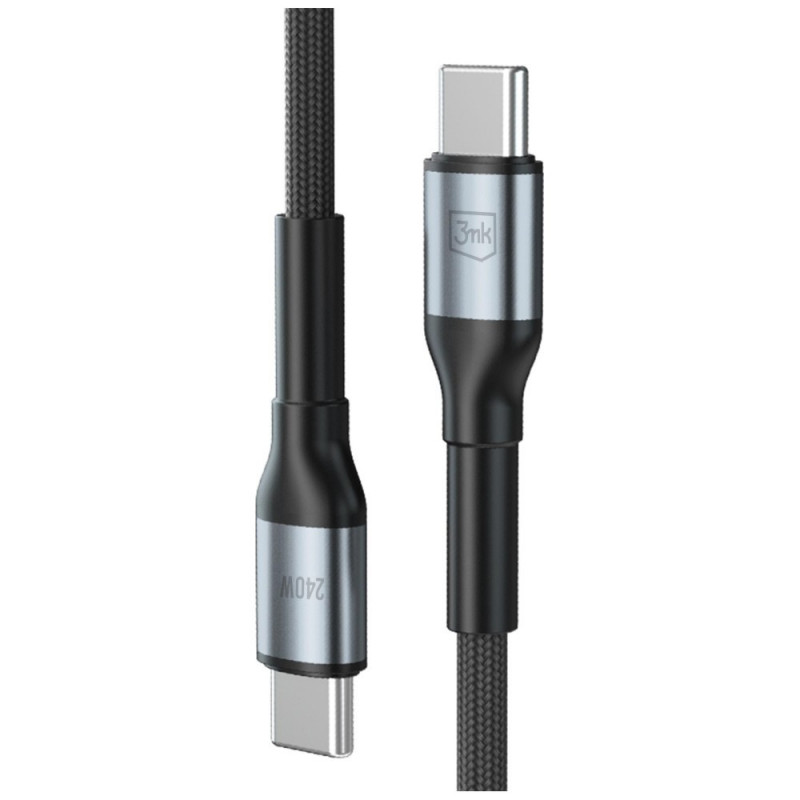 3MK Hyper Cable N-SERIES USB-C–USB-C kabelis, 1 m, 240 W, melns
