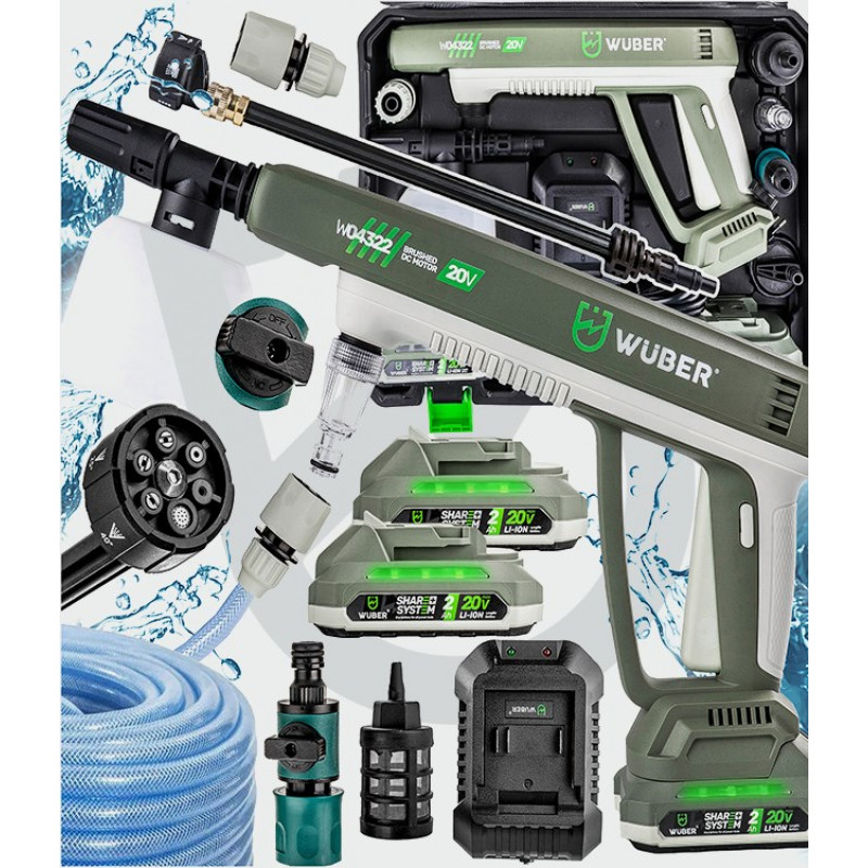 Wuber W04322 bezvadu augstspiediena mazgātājs, 20 V, 300 l/h