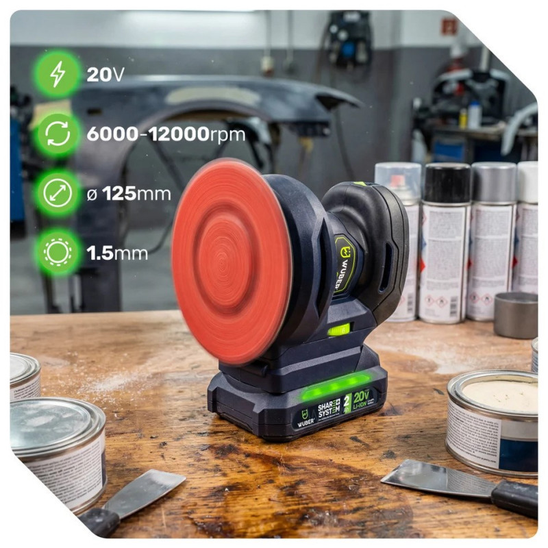 Wuber W04301 bezvadu ekscentra slīpmašīna, 125 mm