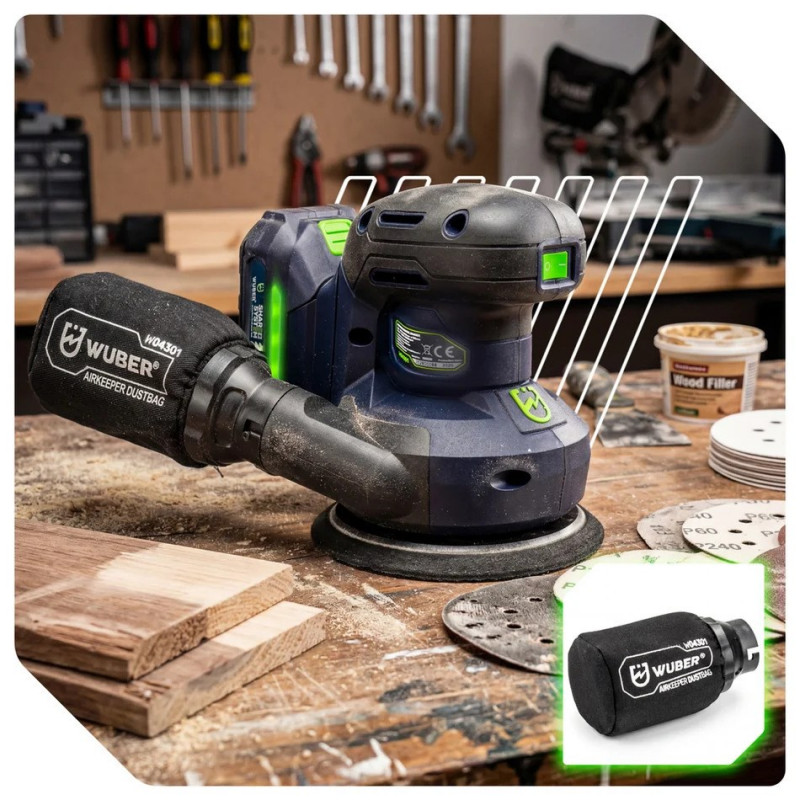 Wuber W04301 bezvadu ekscentra slīpmašīna, 125 mm