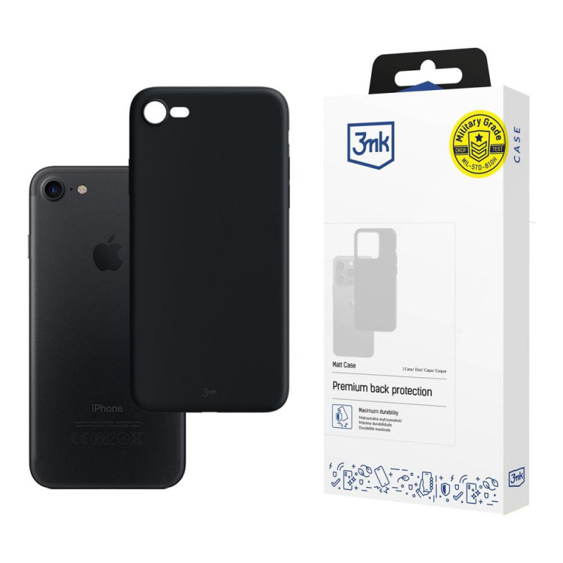 3MK Matt Case Apple iPhone SE 2022/SE 2020/8/7 viedtālruņa maciņš, melns