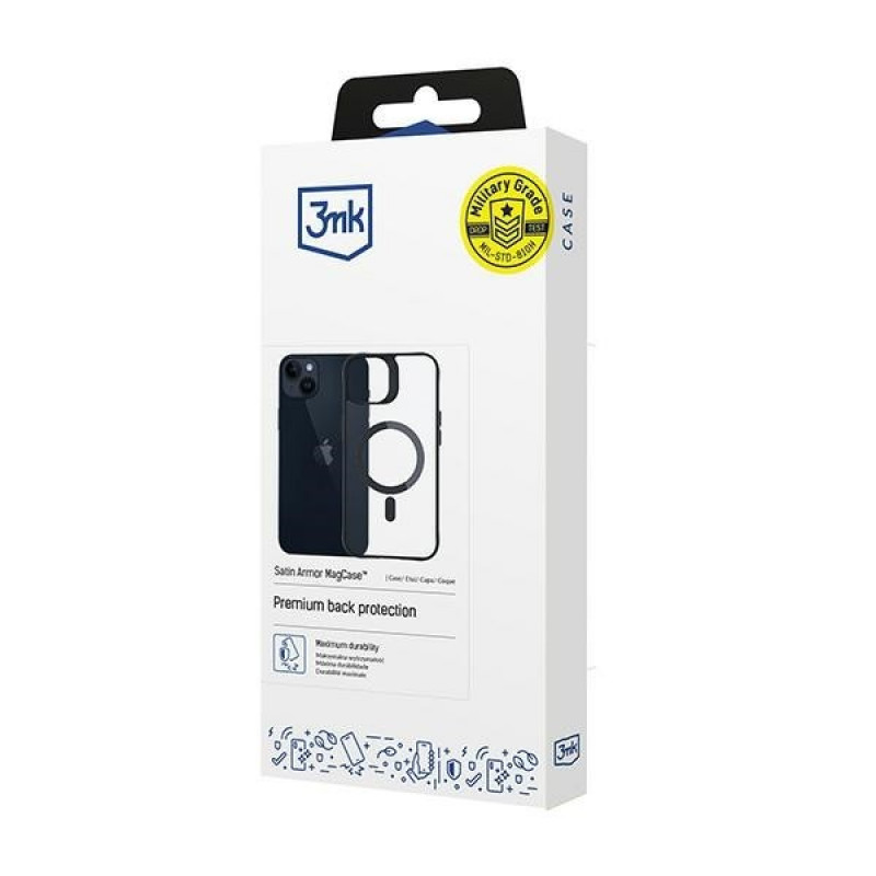 3MK Satin Armor MagCase ar MagSafe Apple iPhone 14 Plus, caurspīdīgs ar melnu rāmi (156076-0)