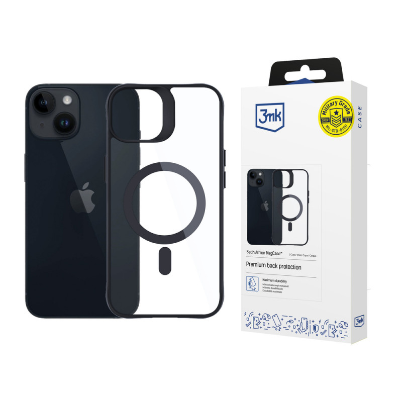 3MK Satin Armor MagCase ar MagSafe Apple iPhone 13 / 14, caurspīdīgs ar melnu rāmi (156075-0)