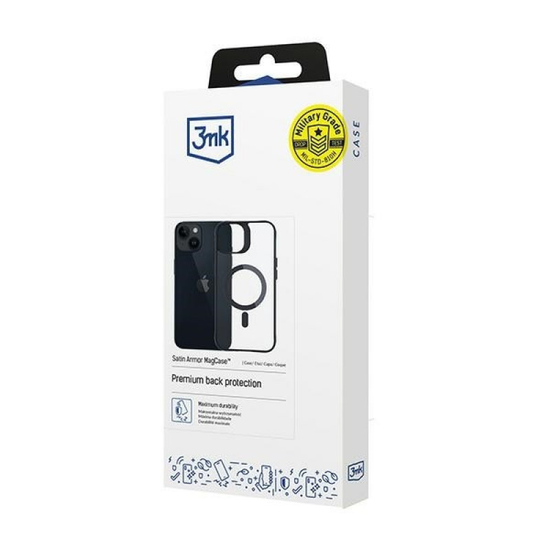 3MK Satin Armor MagCase ar MagSafe Apple iPhone 13 / 14, caurspīdīgs ar melnu rāmi (156075-0)