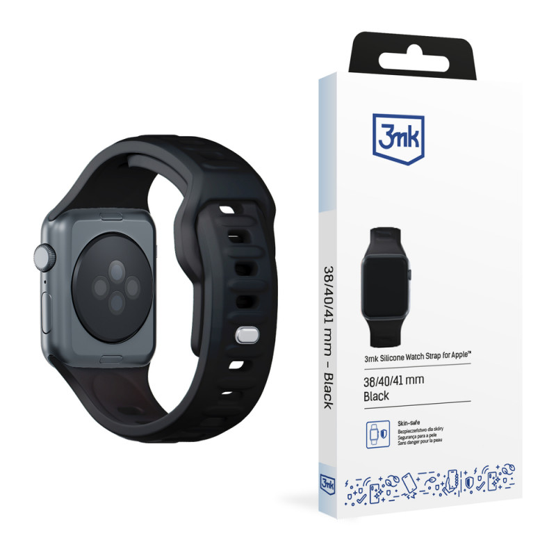 3mk silikona pulksteņa siksniņa Apple Watch 38/40/41 mm, melna