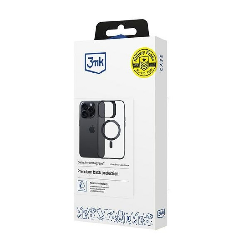 3MK Satin Armor MagCase ar MagSafe Apple iPhone 15 Pro, caurspīdīgs ar melnu rāmi