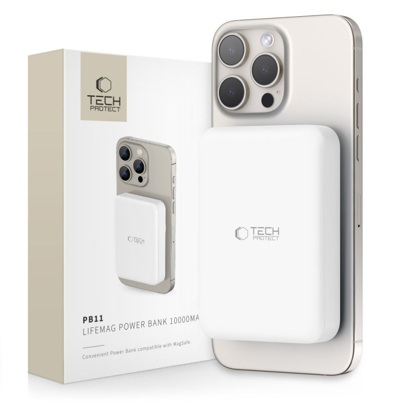 Tech-Protect PB11 LifeMag MagSafe pārnēsājamais akumulators 10000 mAh, 15 W, balts