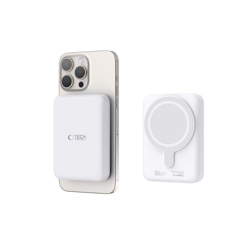 Tech-Protect PB11 LifeMag MagSafe pārnēsājamais akumulators 10000 mAh, 15 W, balts