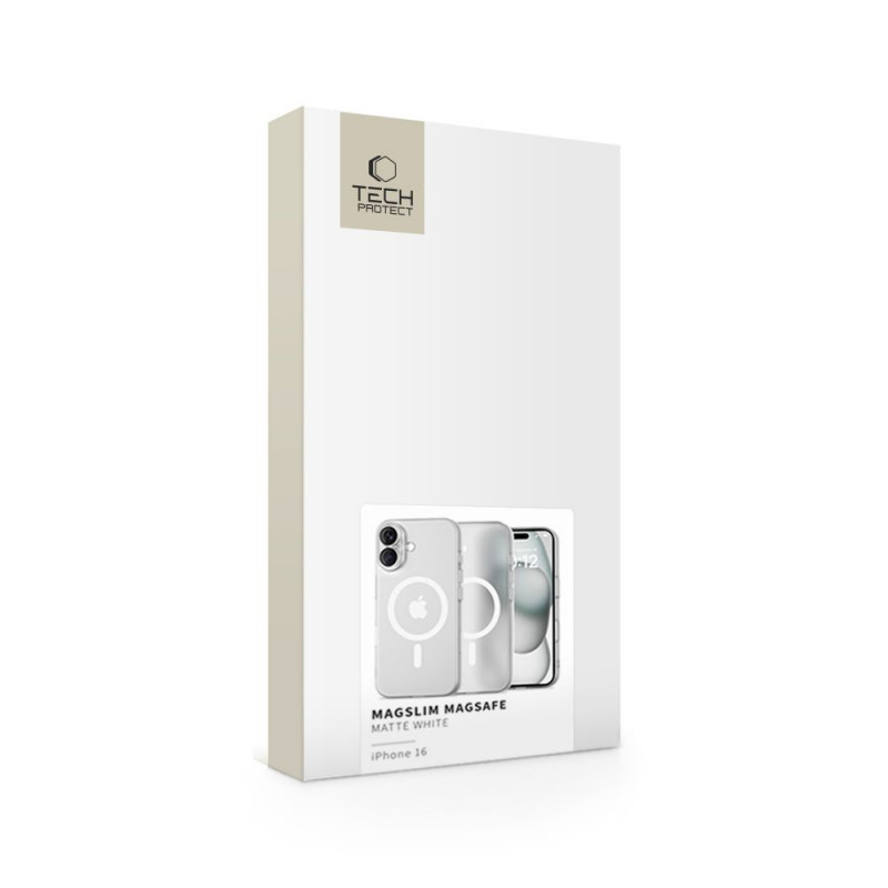 Tech-Protect MagSlim MagSafe Apple iPhone 16 vāciņš, matēts/balts