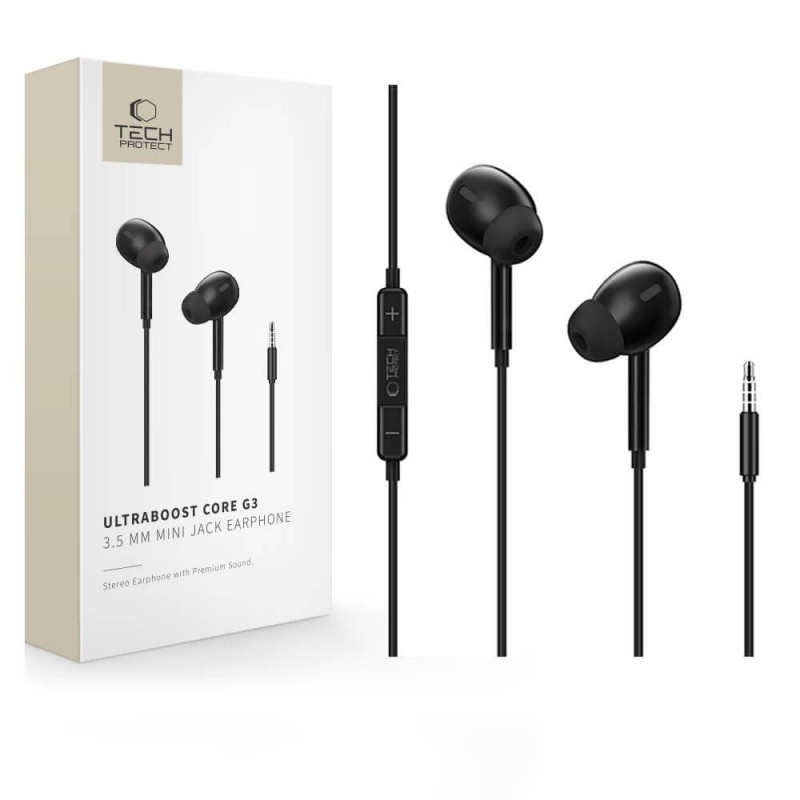 Tech-Protect Ultraboost Core G3 Mini Jack 3,5 mm vadu austiņas, melnas