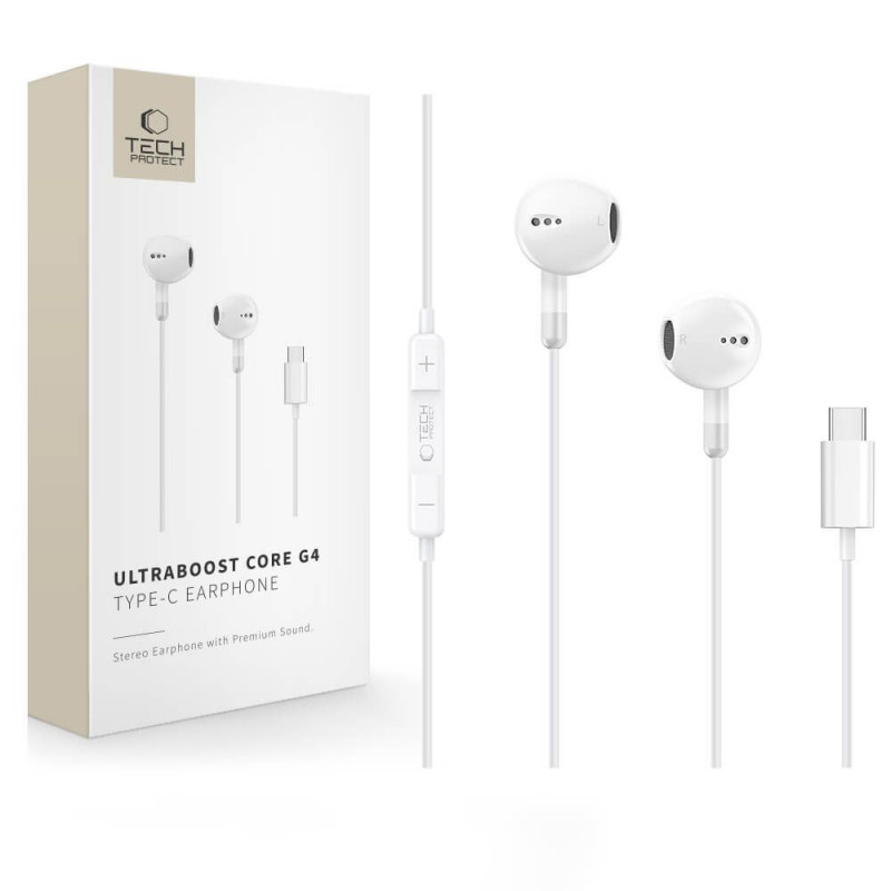 Tech-Protect Ultraboost Core G4 USB-C vadu austiņas, baltas