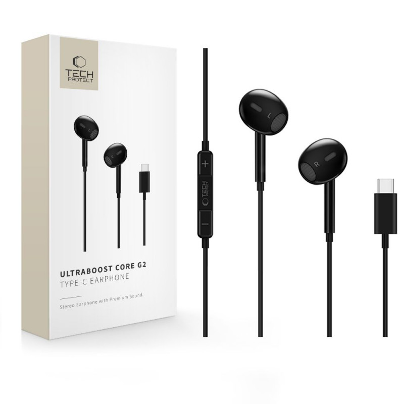 Tech-Protect Ultraboost Core G2 USB-C vadu austiņas, melnas