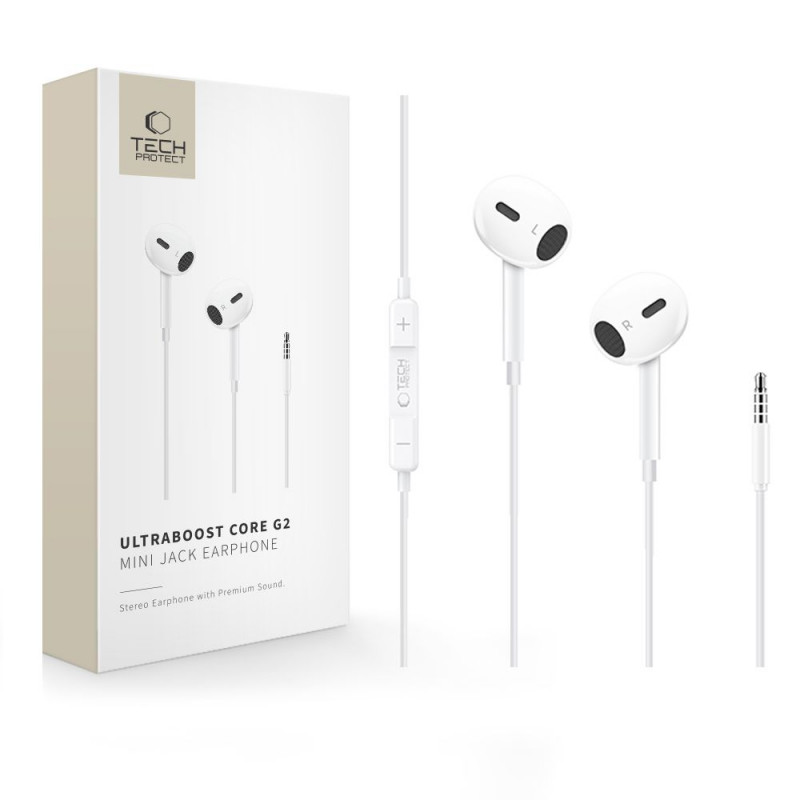 Tech-Protect Ultraboost Core G2 Mini Jack 3,5 mm vadu austiņas, baltas