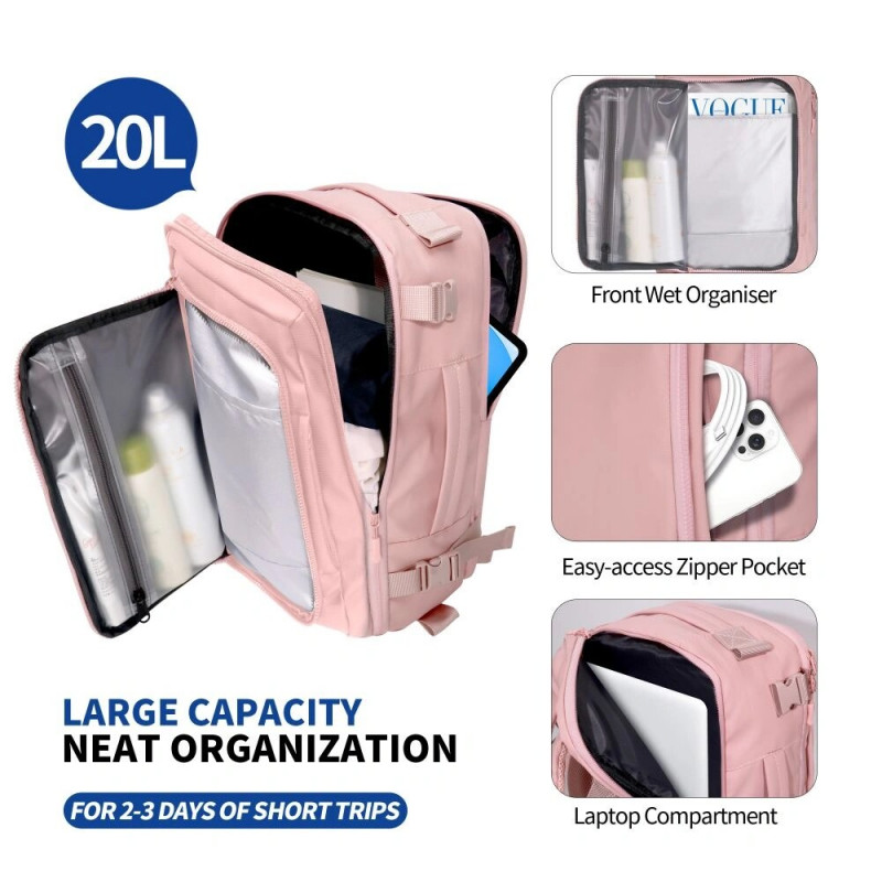 Tech-Protect Defender S50 Ryanair & Wizzair ceļojumu klēpjdatora kabīnes mugursoma, 20 L, 40x20x25 cm, Dusty Pink