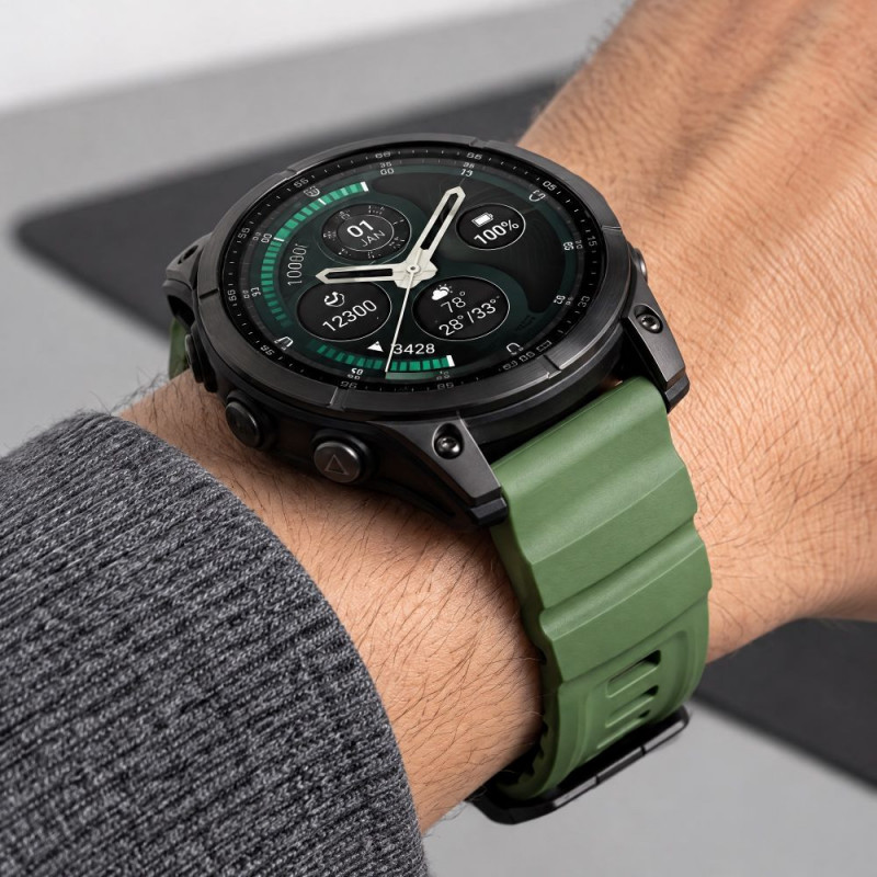 Tech-Protect Motion Garmin Fenix 5X / 5X Plus / 6X / 6X Pro / 7X / 8 / 8 Pro / 9 / 9 Pro pulksteņa siksna (47 mm), Military Green