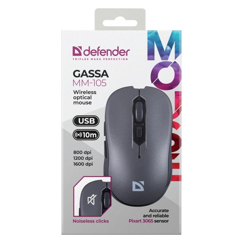Defender Gassa MM-105 RF Silent bezvadu pele, pelēka
