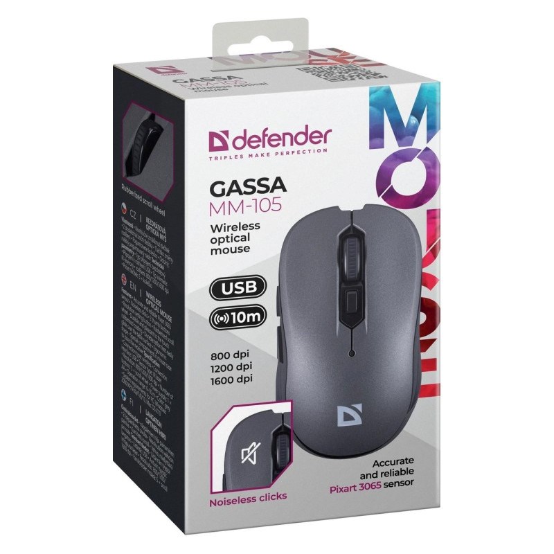 Defender Gassa MM-105 RF Silent bezvadu pele, pelēka